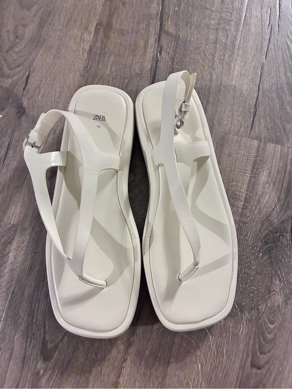 ZARA White T-Strap Slingback Sandals